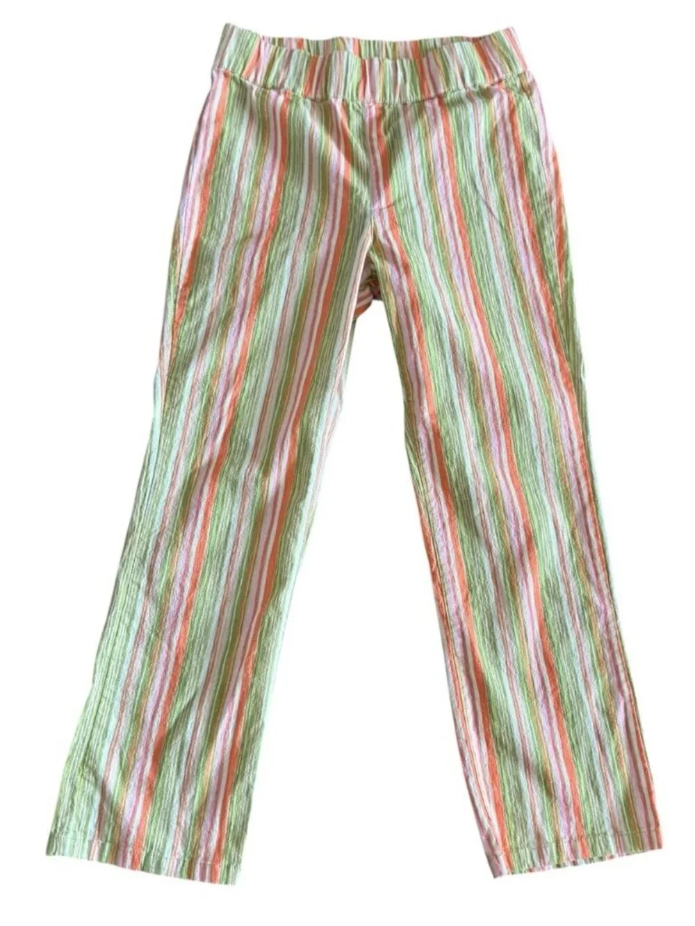 Free People Women's Sz S In My Feelings Green Orange Pink Stripe Cropped Pants